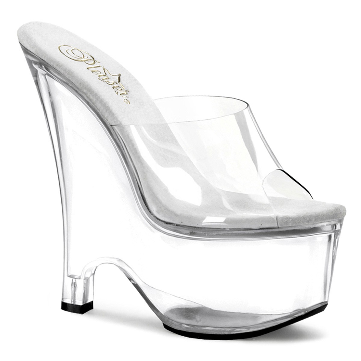 Zapatillas mujer BEAU-601 Pleaser plataforma tiras transparentes tacón de cuña