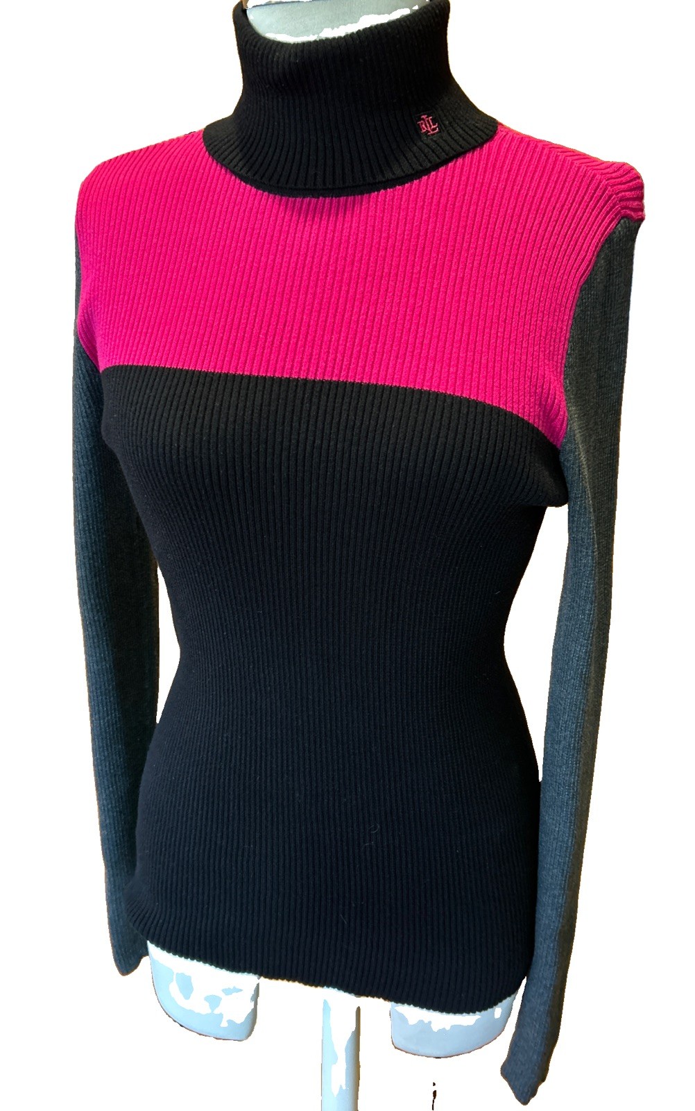 Lauren Ralph Lauren Turtleneck Sweater Ribbed Sz Medium Preppy Logo Old Money