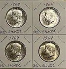 1964 Kennedy Half Dollars 90% Silver Lot of 4