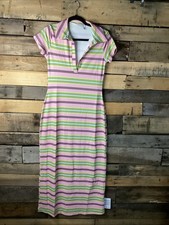 Asos Design Short Sleeve Polo MIDI Dress In Multicolor Stripe Size Small