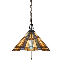 Pendelleuchte Tiffany Stil Bronze 3-Flmg Eckig Verstellbar HäNgelampe Wohnzimmer