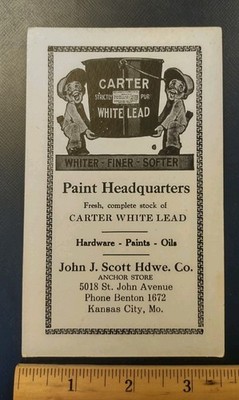 Carter White Lead Paint Scott Hardware Co Kansas City MO Advertising Ink Blotter