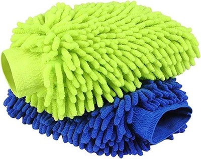 Sponge 2 Pieces Waterproof Microfibre Wash Glove, Soft Coral Car Chenille Car...