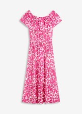 Midikleid Gr. 44/46 Weiß Pink Floral Damen Carmen-Kleid Freizeitkleid Neu*