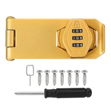 Password Rotary Hasp Locks 3-Digit Cabinet Locks with Screwdriver 4" Gold