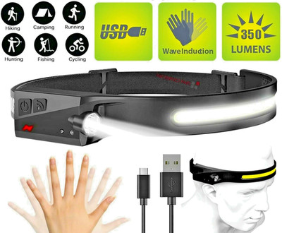 COB LED Headlamp USB Rechargeable Headlight Torch Work Light Bar Head Band