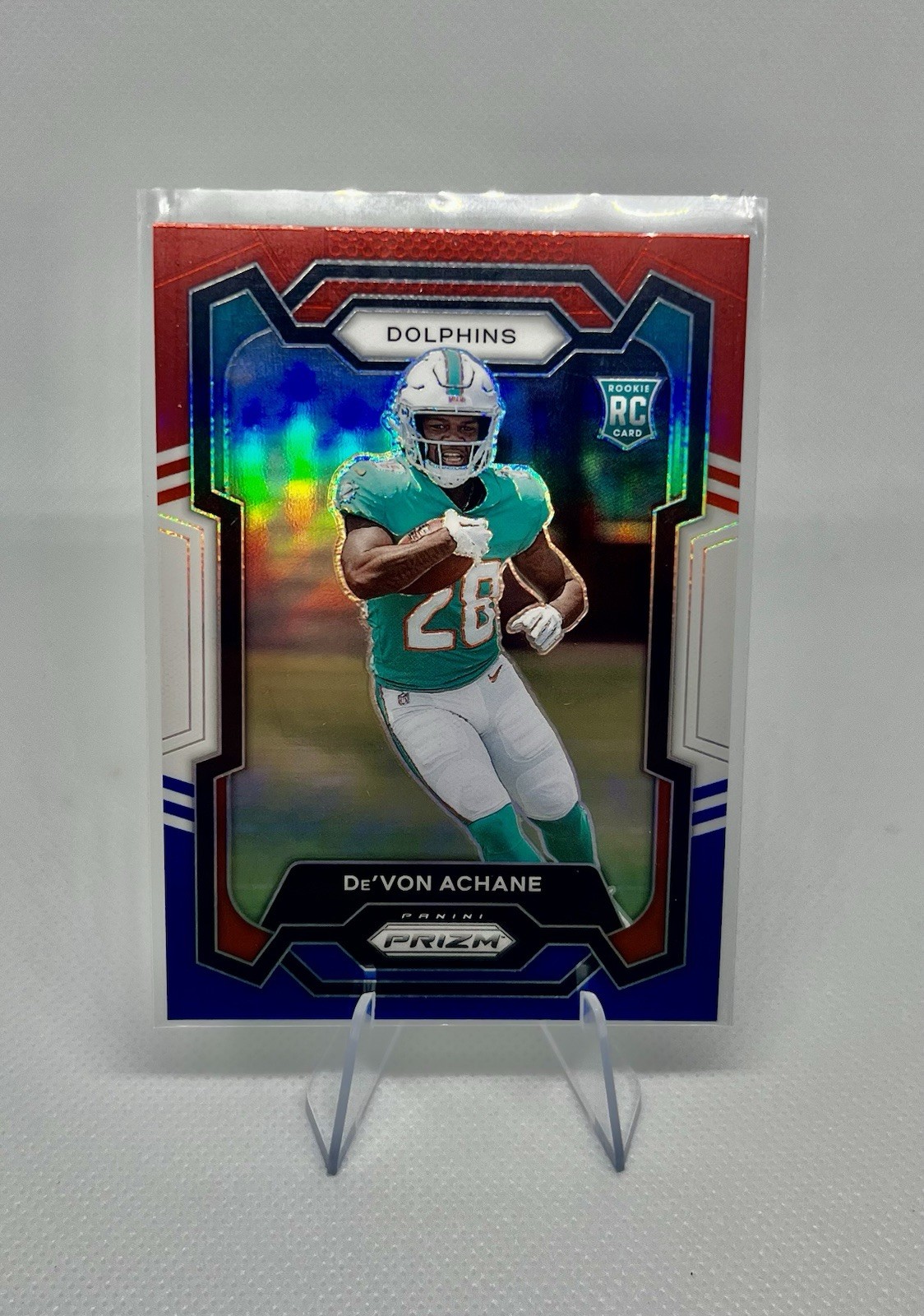 2023 Panini Prizm Rookies De'Von Achane #365 Red White Blue Prizm Rookie Miami