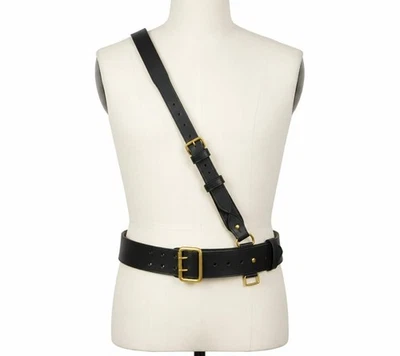 Sam Browne Belt BLACK Genuine Leather Complete British Military Cross Strap Army - Image 1 of 4