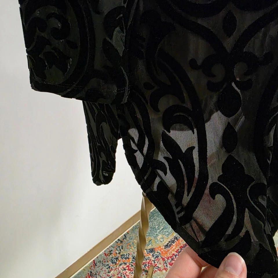 Top túnica Alfani negro terciopelo Burnout talla S fluido de gran tamaño transparente caprichoso Foto 2 de 4