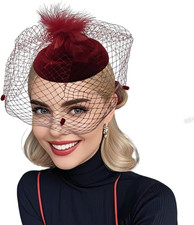 Fascinator Hats for Women Tea Party Veil Feather Fancy Pillbox Hat 20S 50S