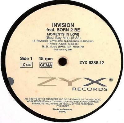 Invision Featuring Born 2 Be - Moments 12'' Pic Vinyl Electronic Hip-House 44878