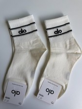 ALO Yoga Creamy white Half-Crew Athletic Socks with Black Logo - Set of 2