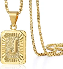 Initial A-Z Letter Pendant Necklace Mens Womens Capital Letter Yellow Gold Plate