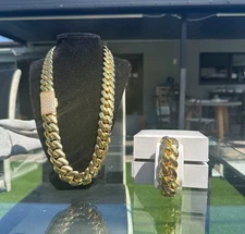 Bracelet & Chain Set  Miami Gold Cuban Link Gold Plated Stainless Steel Set 20mm