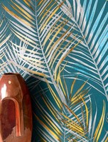 Newroom Vliestapete Petrol PalmenbläTter Tropisch Dschungel Gold Wohnzimmer