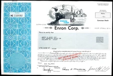 📉 ENRON CORPORATION 1993 Stock Certificate ~ Massive Fraud Kenneth Lay