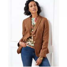TALBOTS Wide Herringbone Classic Shetland Blazer Wool Blend Size 16P