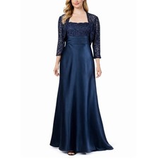 Adrianna Papell Women's Formal Dress Size 6 Blue Strapless Satin Gown and Jacket