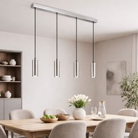 Pendellampe Wohnzimmerleuchte HäNgelampe 4-Flammig Chrom Rund Led Warmweiß L65Cm