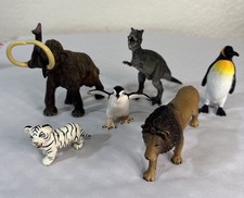 Animal Figurine Toys Lot of 6 Including Dinosaur Penguin Wooly Mammoth Lion