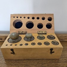 Apothecary Brass Scale Weights (Grams) In Wooden Box Vintage 1kg