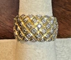 Vintage Ross Simons 5 Diamond Dome Ring Basketweave 18k Gold on 925 Silver Sz8