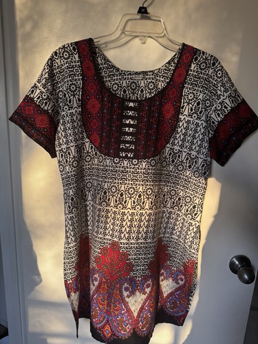 Women’s Kurta Tunic Top XL 44 Multicolor Print Cotton Woven Made in India