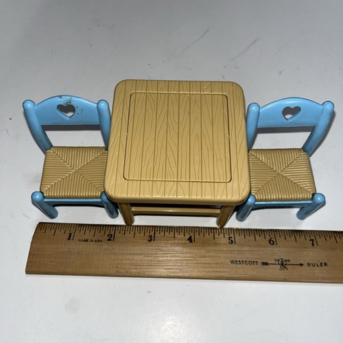 1993 Fisher Price Loving Family Dollhouse Kitchen Blue Flip Table & 2 Chairs - Picture 5 of 5