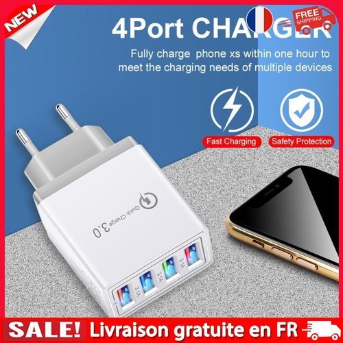 3 Pièces Chargeur Secteur Usb 33W 4 Ports Chargeur Rapide Mural Adaptateur Usb Universel Prise 3 Pièces Chargeur Secteur Usb 33W 4 Ports Chargeur Rapide Mural Adaptateur Usb Universel Prise