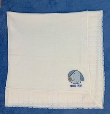 Bambini Little Pup Baby Blanket White W Blue Trim Applique Acrylic 43 X 45 NEW