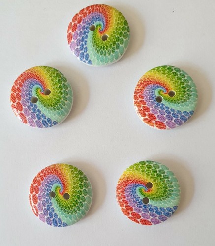 Rainbow Colours Swirl Patterned Buttons Size 20mm - Picture 6 of 20