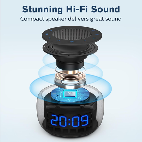 BUFFBEE Bluetooth Speaker Alarm Clock with FM Radio - High Fidelity Sound, Full - Picture 3 of 12