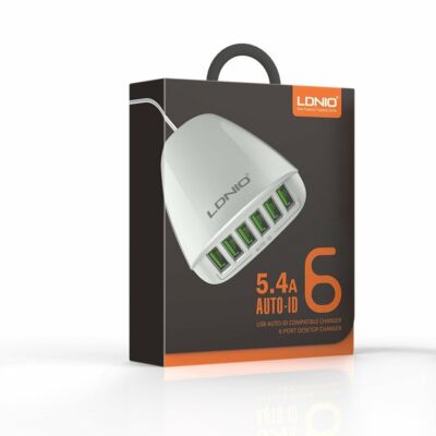 LDNIO 5.4A 6-Port USB Desktop/Travel Charger with Auto-ID A6573 - White