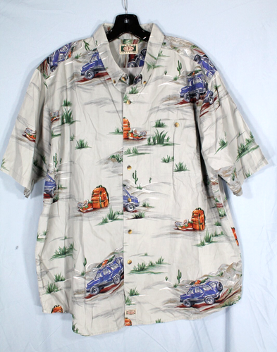 G.P.S. GLOBAL TRACKING Men's Gray TWILL Button-Up CAMPING IN THE DESERT Shirt XL