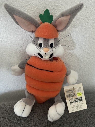 WARNER BROS STORE BUGS BUNNY IN A ZANAHORIA 11" 1998 BOLSA DE FRIJOLES PELUCHE - Imagen 1 de 5