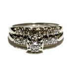 14k white gold .88ct round diamond engagement ring wedding band 6.1g vintage set — photo 3