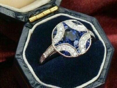 1.12Ct Round Lab Created Sapphire Women Unique Ring 14k White Gold Plated Silver