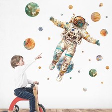 Watercolor Astronaut Wall Stickers DIY Planet Wall Stickers Peel Stick Astr...