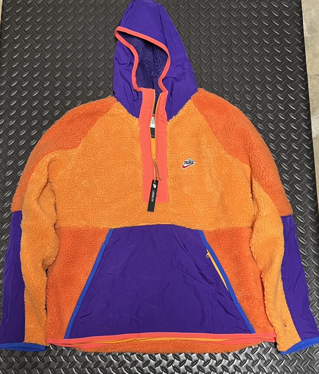NEW Nike Sportswear Half-Zip Sherpa Hoodie Orange PurpleBlue