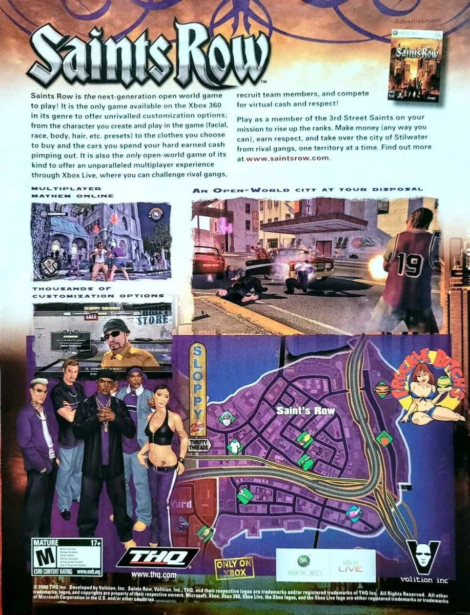 RARE! 2006 SAINTS ROW Xbox 360 Video Game = Official Promo Art