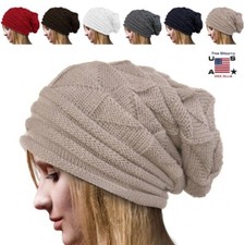 Women Men Winter Travel Oversize Slouchy Crochet Wool Knit Beanie Hat Ski Cap US