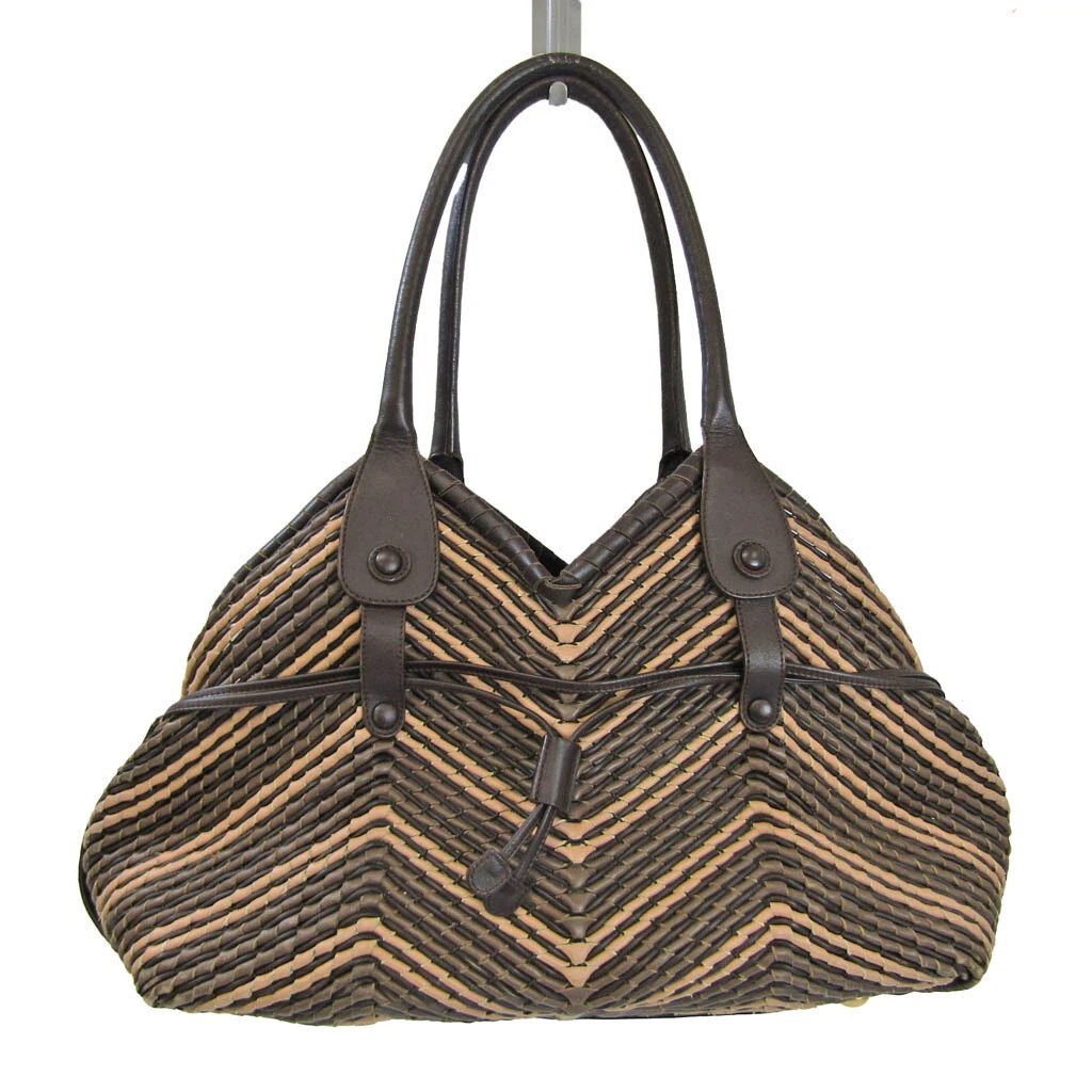 Salvatore Ferragamo Woven DH 21 6804 Women s Leather Tote Bag Dark Br BF563837