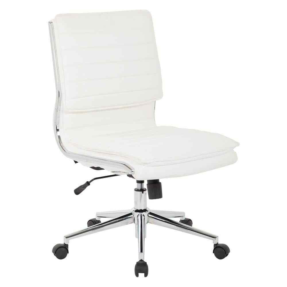 White Armless Mid Back Manager's Faux Leather Chair with Chrome Base.New