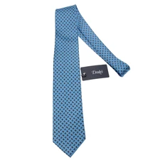 Drake's NWT Neck Tie Light & Dark Blue/Orange/White Geometric Pattern 100% Silk