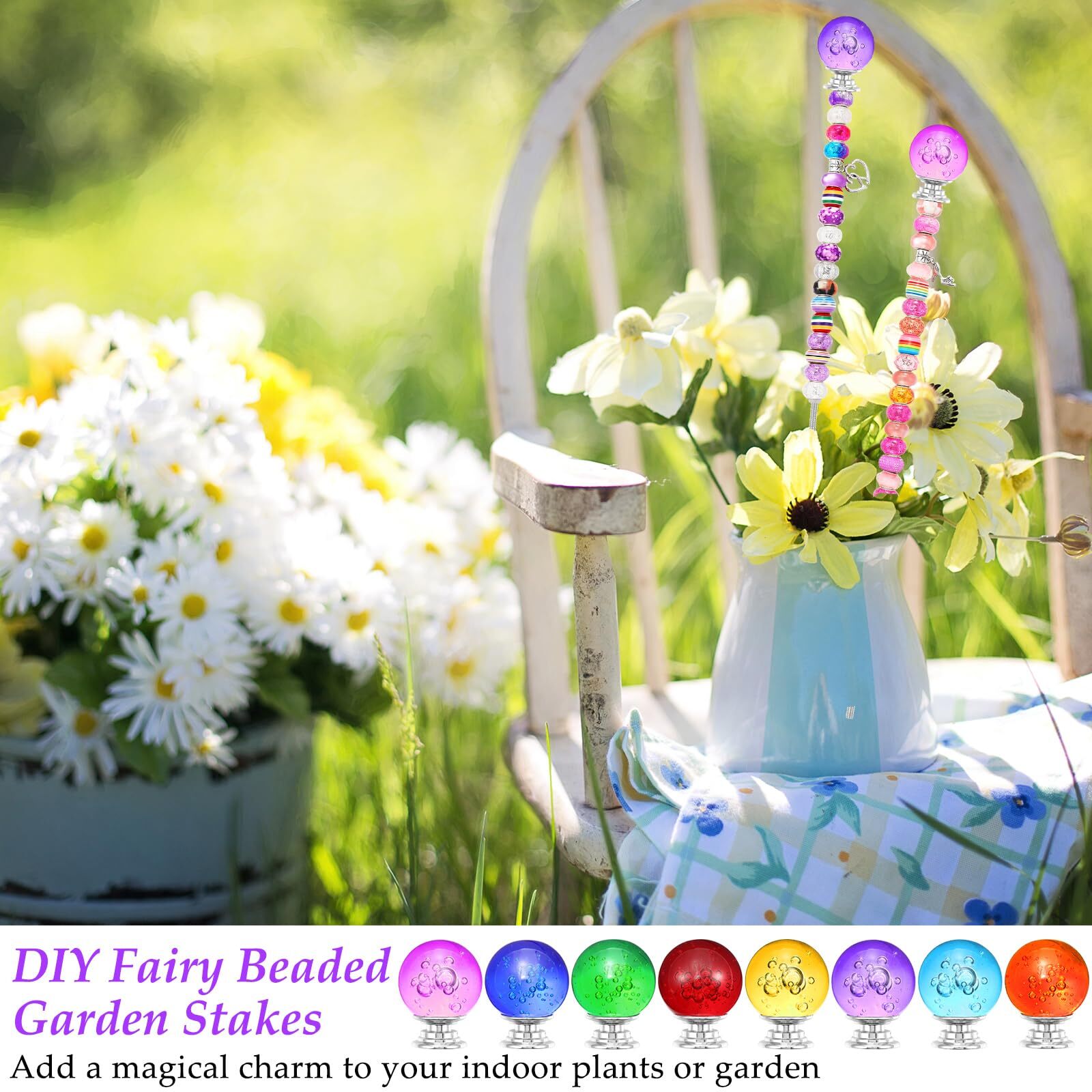 Chunful 176 Pcs Garden Stakes Fairy Wand Garden Stakes with Crystal Stopper Top