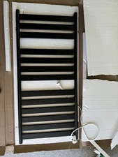 NIB ICO Tuzio Romano Plug-In Towel Warmer - Matte Black - E93405, 23.5x51"