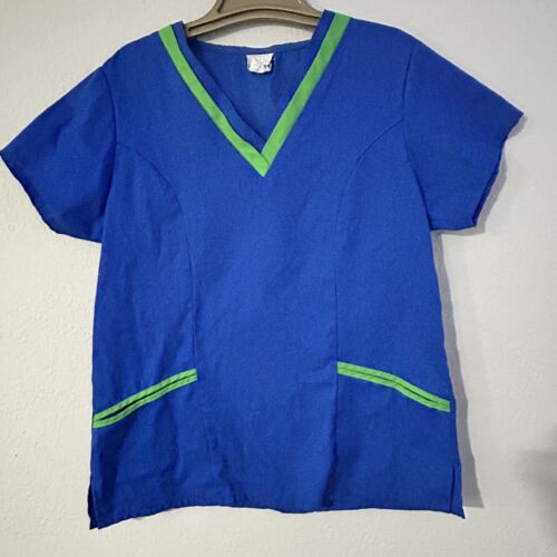 Scrub Top White Swan Womens Size Medium Blue And Green Scrubs With Pockets - Afbeelding 1 van 5