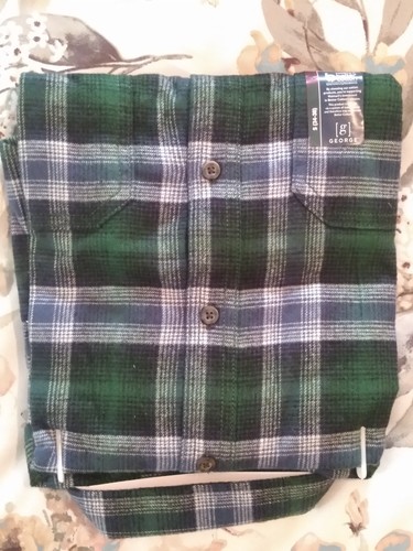 George Men Long Sleeve Super Soft Flannel Shirt Green Size Small - Picture 2 of 6