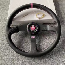 320mm Leather Flat Racing Steering Wheel Omp Pink Stitch Fit For Hub Momo Hub Nd 320mm Leather Flat Racing Steering Wheel Omp Pink Stitch Fit For Hub Momo Hub Nd