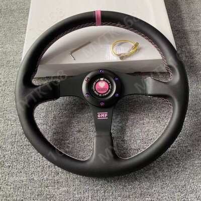 320mm Leather Flat Racing Steering Wheel Omp PInk Stitch Fit for hub MOMO Hub ND